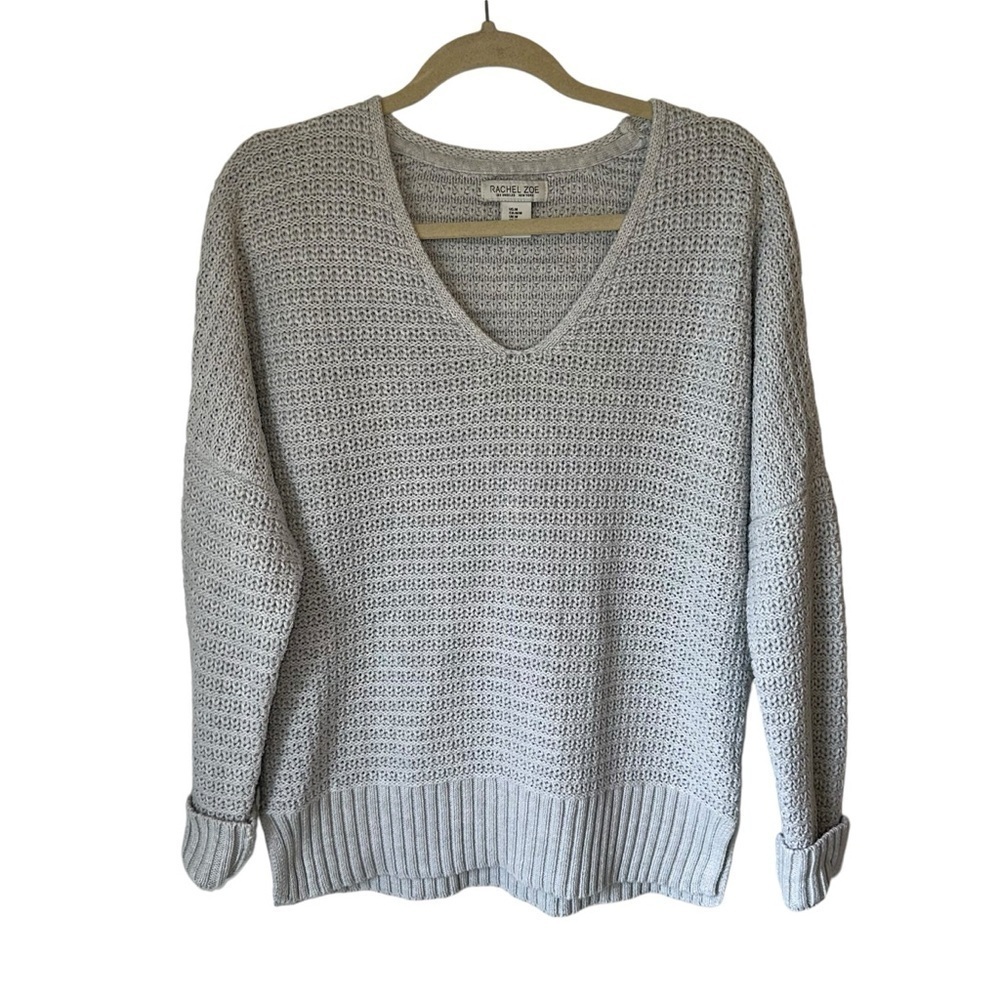 Rachel Zoe Los Angeles NY Knitted Sweater Open V-neck Gray Sz Medium